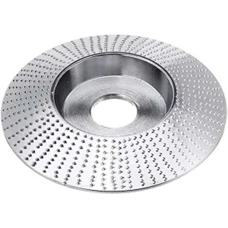 Holzschnitzscheibe für Winkelschleifer - zum Formen, Schleifen und Schneiden, 16 mm Öffnung, 1 Stück, silberfarben, abgeschrägt. (1/3)