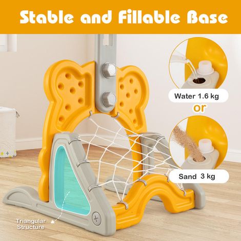 Set 4 en 1 Panier de Basket Enfant et Jeux Sportifs avec Foot Golf et Anneaux Hauteur Réglable 4 Niveaux Base Lestée (1/5)