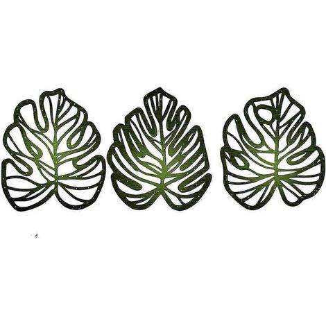 Décoration murale en bois avec feuilles de palmier, ensemble de 3 pièces, style tropical jungle, feuilles naturelles vertes en bois. (1/5)