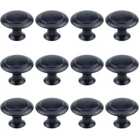 Lot de 12 boutons ronds de 2,5 cm de diamètre, matériel d'armoire noir plat avec vis de montage (1/3)