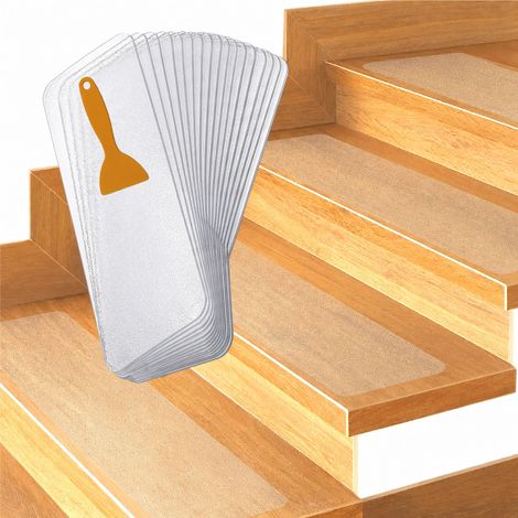 Relaxdays Stair Mats, Set of 15, Non-Slip Stair Mat, W x D: 60 x 10 cm, for Stairs, Self-Adhesive Stair Mat, Transparent (1/5)