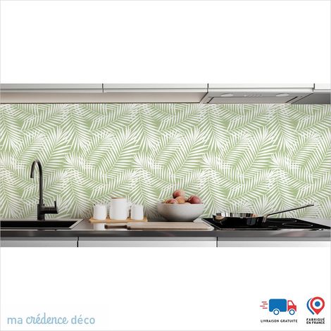 Crédence : Dessin Feuilles de palmier 1 - Couleur Vert jaune - Alu composite - 120 - 60 (1/3)