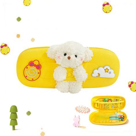 Trousse à crayons en silicone mignonne, boîte de rangement pour fournitures scolaires avec peluche animalière, pour bureau, école, filles et garçons