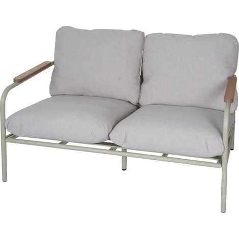 Aluminium-Gartenbank HHG-592, Outdoor 2-Sitzer Sitzbank Sofa, Olefin Stoff (205 g/m²) 125cm hellgrün Polster beige