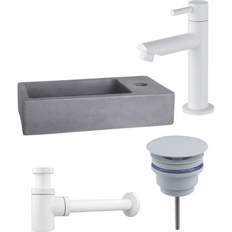 Fortifura Fuente Ensemble lave-mains - 40x22x8cm - 1 trou de robinet - robinet de lave-mains blanc mat - béton