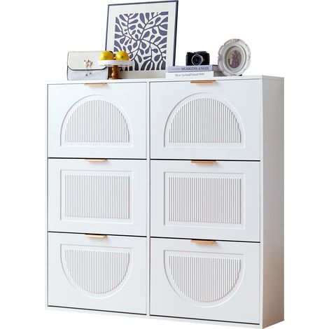 ELVMI Scarpiera con 6 Scomparti a ribalta e Ripiani regolabili per Ingresso in MDF 118 × 25 × 115 cm Bianco (1/5)