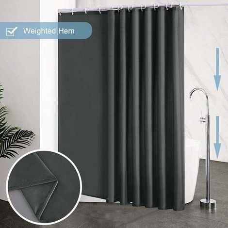 Rideau Douche 240x200 cm,avec 16 Crochets,Extra Large,Lesté,Anti Moisissure,Gris Foncé,Imperméable,Grand Rideaux Baignoire,Tissu Polyester,Antibactérien,Lavable en Machine (1/3)