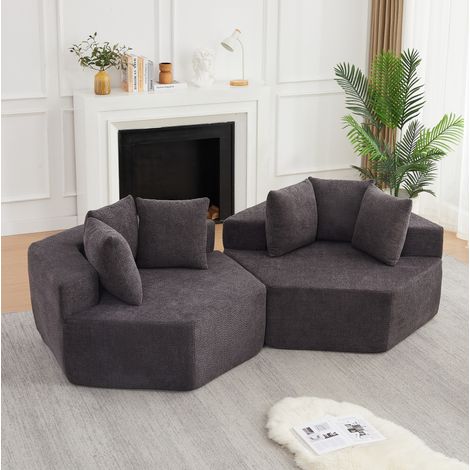 Fauteuil hexagonal modulable en chenille gris 138 x 122 x 76 cm HAVRYA (1/5)