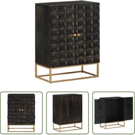 Bois de manguier - Buffet Noir 55x34x75 cm Bois massif de manguier et fer (1/5)