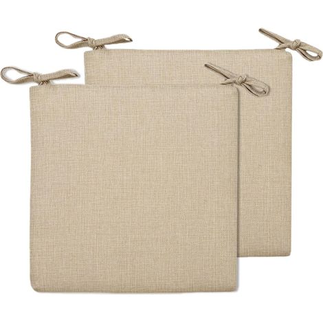 Juego de 2 cojines para silla, 45 x 45 cm, con lazos, lavables, aptos para uso interior/exterior, balcón/jardín, color beige.