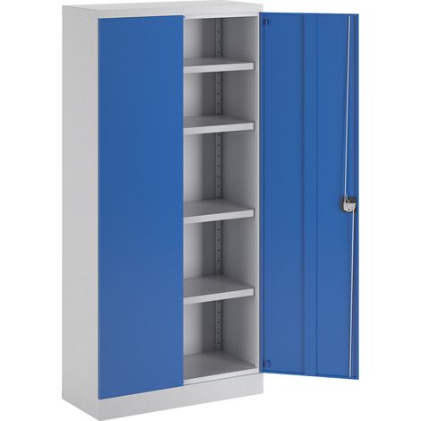 Armoire métallique Nilas 1950mm avec 4 tablettes réglables – Charge max 45kg/tablette – Porte battante verrouillable – Tôle d'acier époxy – Eurokraftbasic