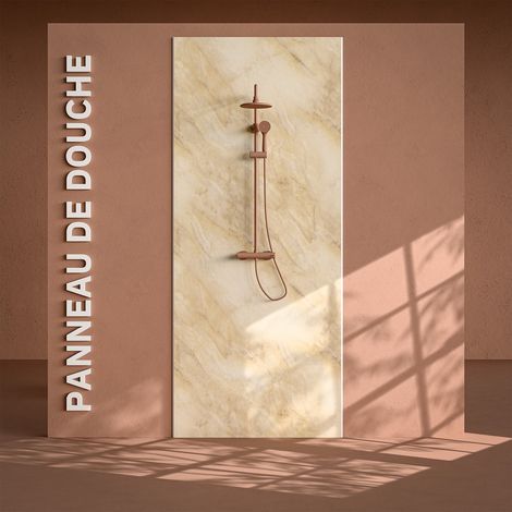 Mon Marché Déco – Panneau mural de douche PVC imitation marbre beige 240x100 cm – Finition brillante et lisse – 100 % étanche – Installation facile