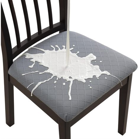 Grey 4 Pcs Waterproof Jacquard Chair Covers Chair Seat Covers for Dining Room Kitchen Office Hotel (Without Back Straps)