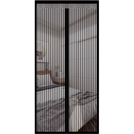 Moustiquaire magnétique - Porte moustiquaire magnétique - Fermeture automatique (80 x 200 cm) - Coupe-vent et sans danger pour les animaux - Pour portes-fenêtres - Noire - Avec sangle de rangement - 1 (1/5)