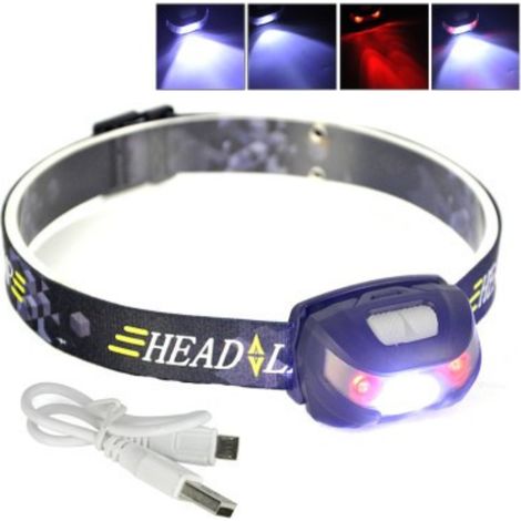 Lampe frontale LED rechargeable Lepro - Lampe frontale ultra-lumineuse avec 5 modes pour le camping et la randonnée, lampe frontale étanche IPX4 avec lumière rouge, câble USB inclus (1/4)