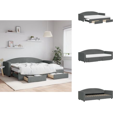 Lit de jour avec gigogne et tiroirs gris foncé 80x200 cm tissu - Canapé Lit - Lit Gigogne - Meuble Multifonctionnel - Lit D'appoint - Rangements Intégrés (1/5)
