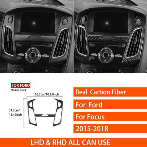(5 B) Convient pour Ford Focus SE RS ST Ecoboost 2015-2018. Autocollants décoratifs en véritable fibre de carbone pour autoradio central, lecteur CD et panneau de porte. (1/4)