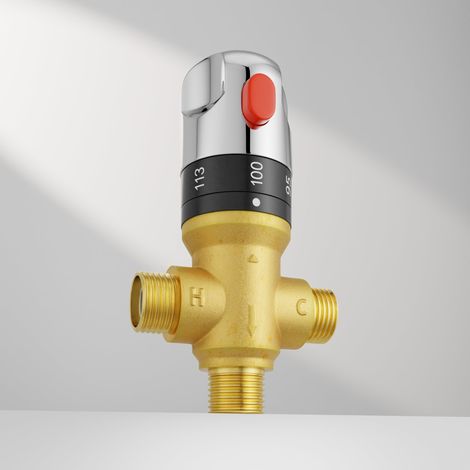Vanne thermostatique avec adaptateur de connexion mâle 1/2 NPT - Valve de contrôle de la température de l'eau - Marquage gradué Fahrenheit - Laiton massif (1/5)