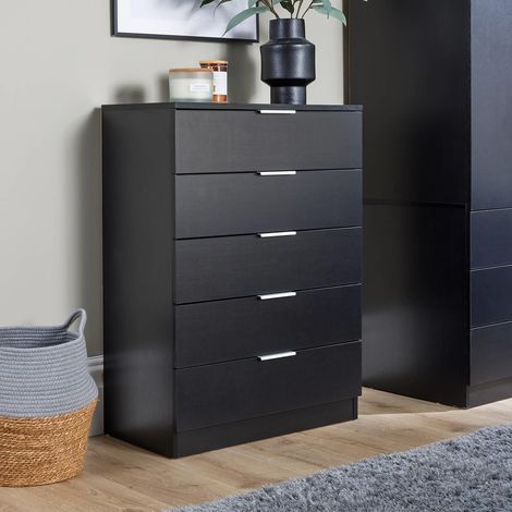 Chest 5 Drawers Black Bedroom Furniture Clothing Bedside Storage Organiser Unit (1/5)