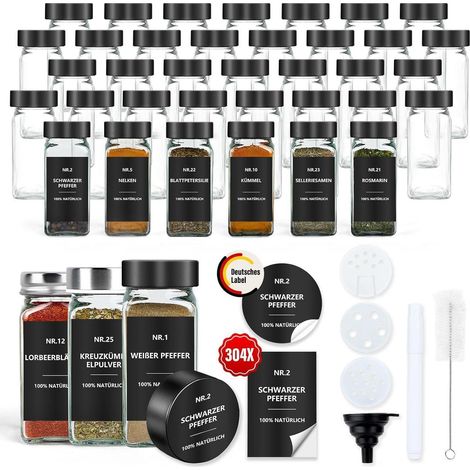 Gewürzgläser Eckig 120ml Streueinsatz Etiketten 36er Schwarz 36er set (1/5)