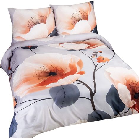 Bettwäsche-Set 180x200 cm, Baumwollsatin, Digitaldruck mit Blumen in Puderrosa (1/5)