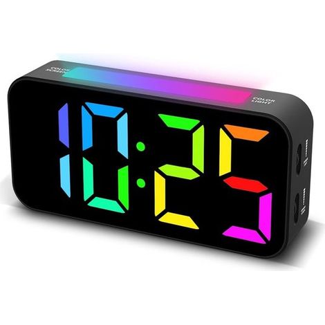 Reloj despertador digital,Reloj de mesita de noche digital,Iluminación RGB + LED,Pantalla digital a color,Función de repetición,Negro