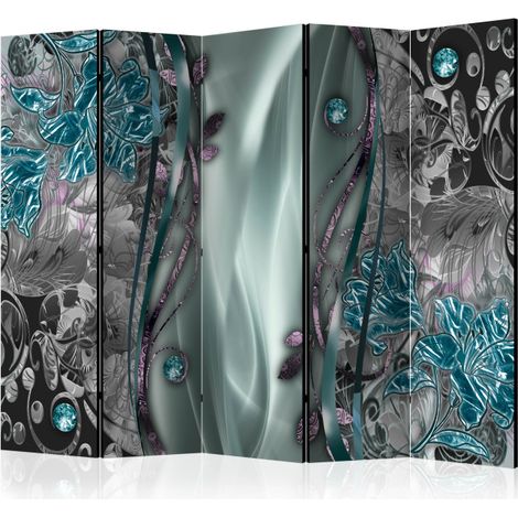 Paravent 5 Volets "Floral Curtain Turquoise" 172x225cm (1/2)