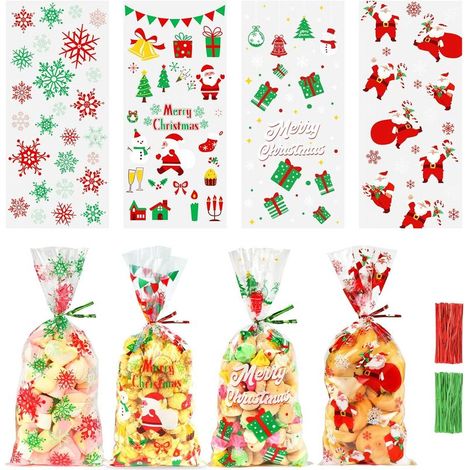 120pcs Sachet Biscuit Noel, Sachets Transparents pour Biscuits Sachet Bonbon Plastique, Sachet Alimentaire Cellophane Sacs de Cadeau Noel avec Cravates Torsadées pour Patisserie Gateau Chocolat (1/5)