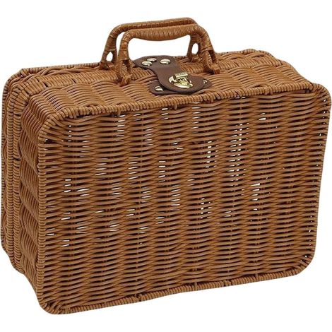 Wicker Suitcase Cosmetic Organizer, Wicker Basket, Retro Suitcase Box for Food Storage, XL (1/5)