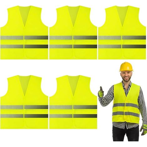 5 Stück gelbe Sicherheitsweste mit hoher Sichtbarkeit – zertifizierte reflektierende Jacke für Fahrer, Bauarbeiter, Radfahrer – entspricht den europäischen Standards