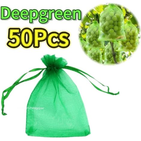 (Vert foncé - 50 pièces, 20 x 30 cm) Sacs de protection pour fruits à cordon, réutilisables, en filet anti-insectes, pour arbres fruitiers et plantes - Fournitures de jardinage (1/4)