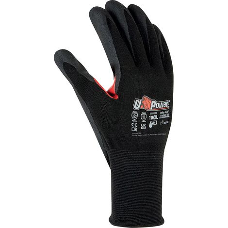 U-Power Flynt Guanti Lavoro Antinfortunistica Nylon Touchscreen Nero Rosso 11/XXL