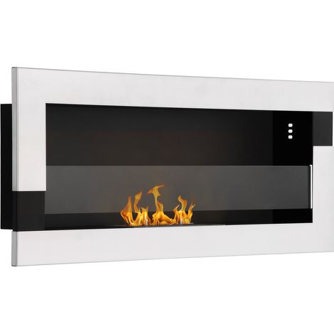 Camino Bioetanolo in Acciaio Inox, 2.5h di Combustione con Serbatoio 1.5L e Copertura 20m², 90x16x40 cm, Argento