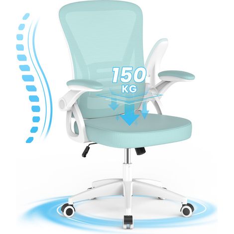 Rattantree - Silla de oficina ergonómica - reposabrazos abatibles a 90° - altura regulable de 41-51 cm - tapizado de malla transpirable - base giratoria de 360° - capacidad de carga de 150 kg
