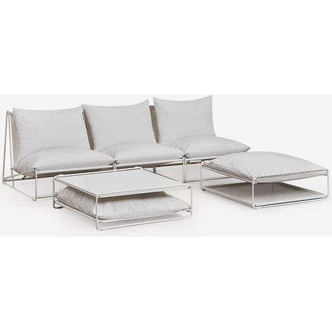 SKLUM 3-teiliges Garten-Set mit modularer Sofa, Beistelltisch und wandelbarem Pouf Amaro Gardenia Weiß                                   (1/5)