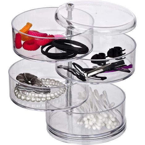 organiseur Salle De Bain, Boite Ronde Rangement Acrylique, 4 Compartiments, 17,5 Cm (1/5)