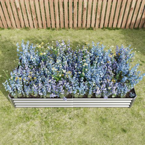 Lit de jardin surélevé en acier robuste, bac à plantes métallique anti-rouille, structure stable et durable, kit sans fond pour légumes, herbes et fleurs, couleur anthracite (1/4)