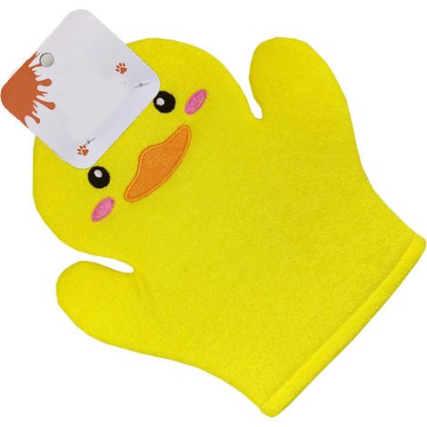 Serviette exfoliante gommage corps linge de bain massant motif canard jaune mignon taille unique pour enfant et adulte (1/5)