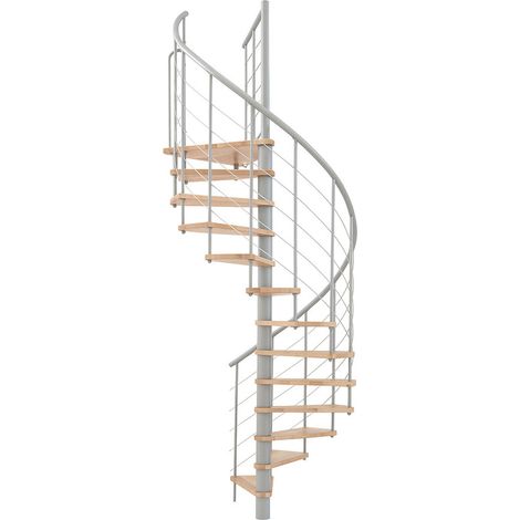Scala salvaspazio 15 gradini - Ø 100cm - Altezza raggiungibile 3.04 a 3.52m - Struttura grigia e gradini in legno di faggio - VENE100/GH-15