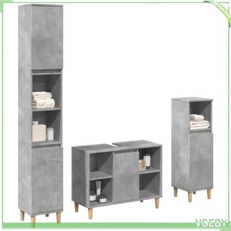 Meuble de salle de bain 3 pcs - FAF7291712442353 - Gris béton - Bois d'ingénierie & eucalyptus - Grand rangement (1/5)