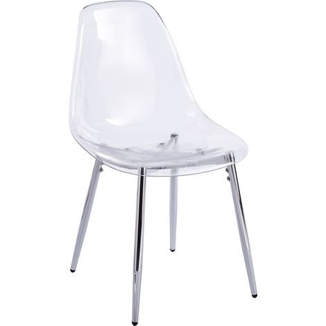 Lot de 4 chaises transparentes argentées en ABS et métal, style minimaliste moderne pour salle à manger, bureau ou coiffeuse, faciles à monter - CHICFURN (1/5)