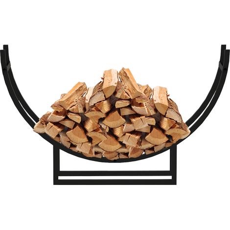 Kekai Semiround Holzregal für Innenbereich 92x55x21 cm Gebogenes Design mit verzinktem Stahlrahmen, Farbe Schwarz