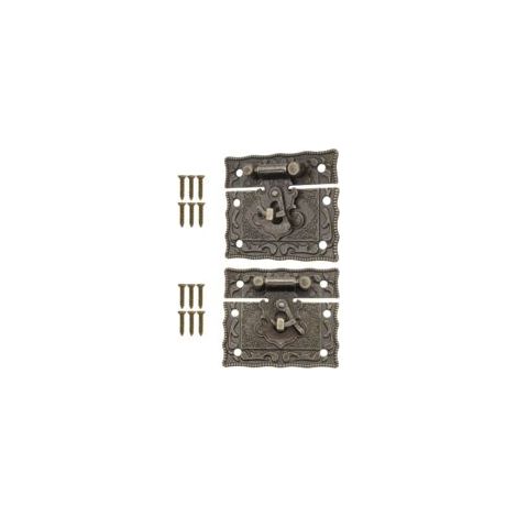 Set aus 2 antiken Verschlüssen, Verriegelungshaken, Schloss, Design aus Bronze-Eisen, 50 x 42 mm