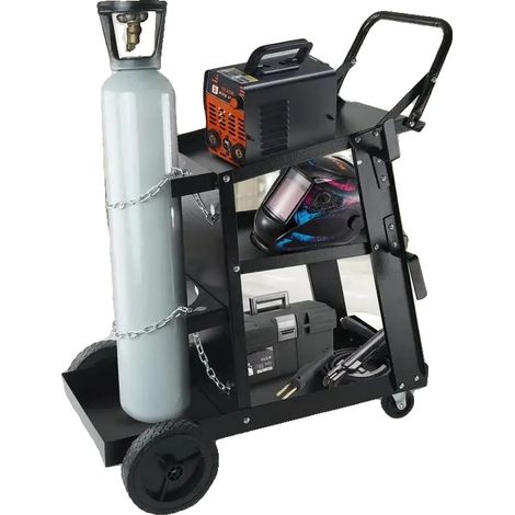Carro de soldadura, capacidad de carga de 181,4 kg, diseño de 3 niveles, rotación de ruedas de 360°, construcción robusta de acero, compatible con soldadura MIG y TIG. (1/5)