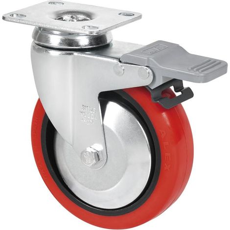 rueda giratora placa freno 10bhafd100cp-ppia poliamix-poliur.rojo eje liso (1/2)