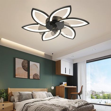 Ventilateur de plafond 78 cm Noir avec Lumière LED Dimmable, Télécommande, 6 Vitesses et Moteur Réversible pour Chambre, Salon et Chambre d’Enfant