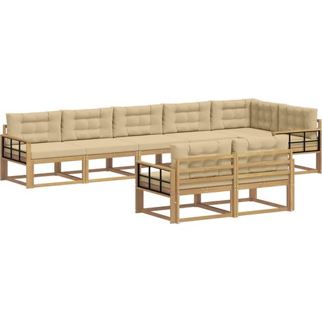 Conjunto de sofás de exterior con cojín 6 pcs y Beige Poliéster vidaXL