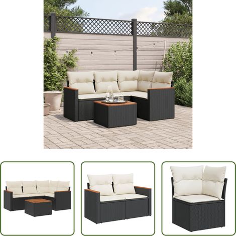 vidaXL Rattanmöbel - 5-tlg. Garten-Sofagarnitur mit Kissen Schwarz Poly Rattan (1/5)