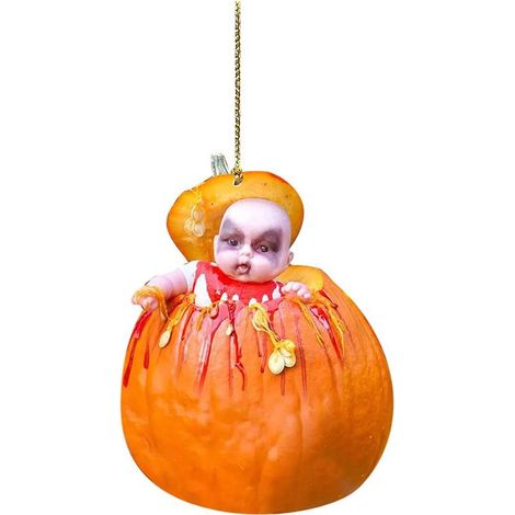 [Yue Xing Hui] 1 pendentif citrouille d'Halloween pour voiture, ornement plat en acrylique, pendentif pour rétroviseur, cadeau (emballage opp, clip 1) (B) (1/5)