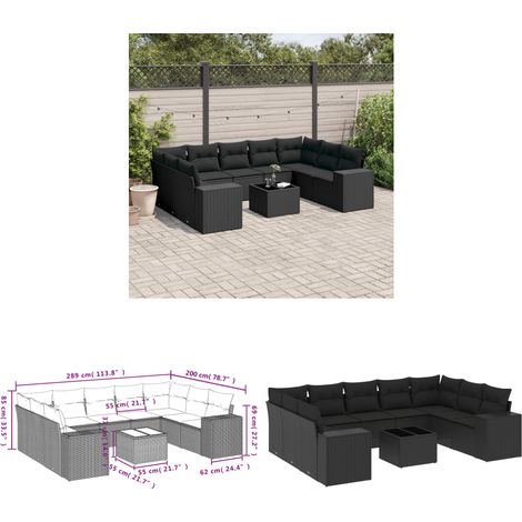 10-tlg. Garten-Sofagarnitur mit Kissen Schwarz Poly Rattan - Gartenmöbel - Gartensorte - Lounge Set - Rattan Möbel - Outdoor Möbel - Home & Living (1/2)
